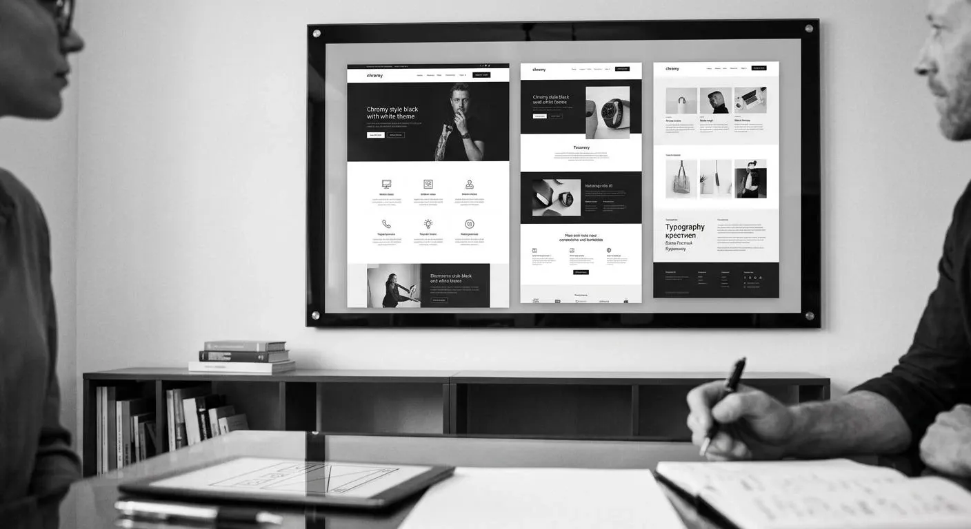 Team discussing digital design on a large monitor