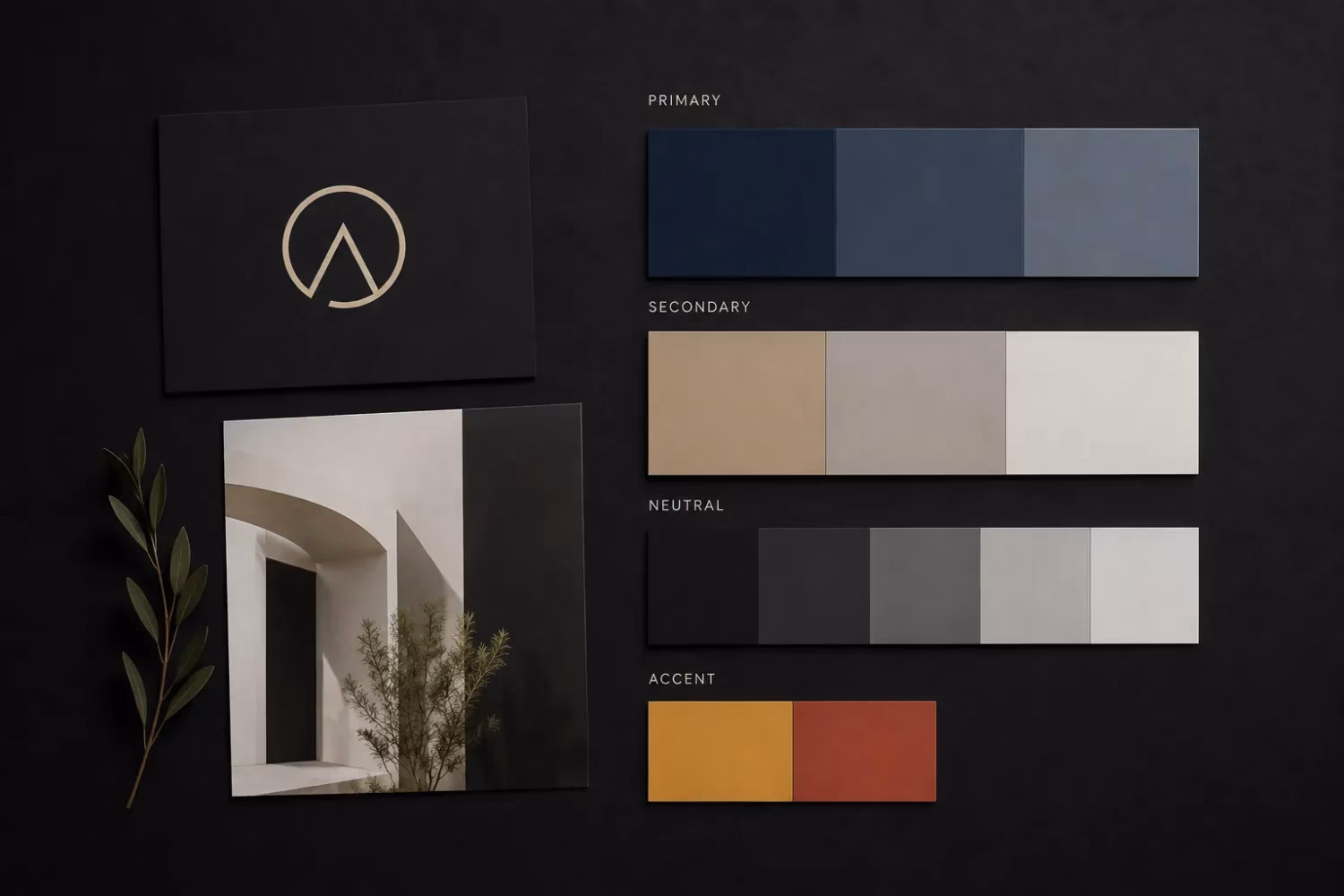 Brand color palette example showing primary, secondary, neutral, and accent colors